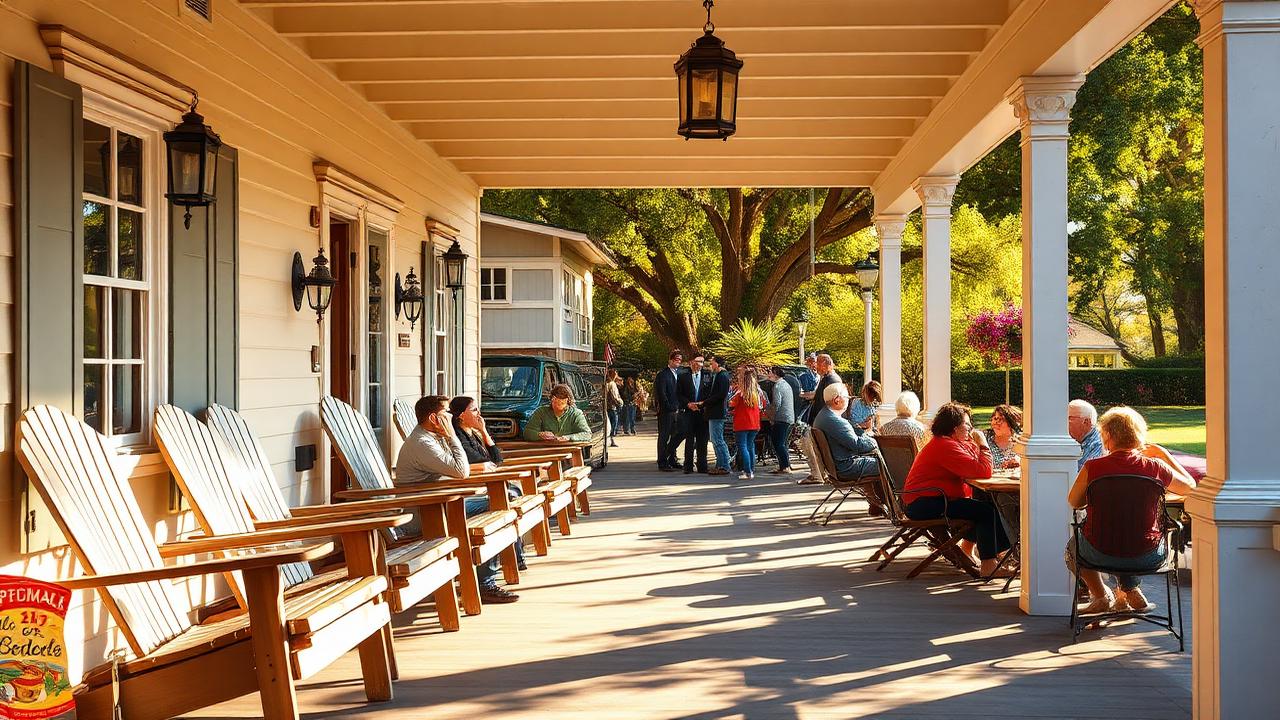 Community gathering on the Victorian porch