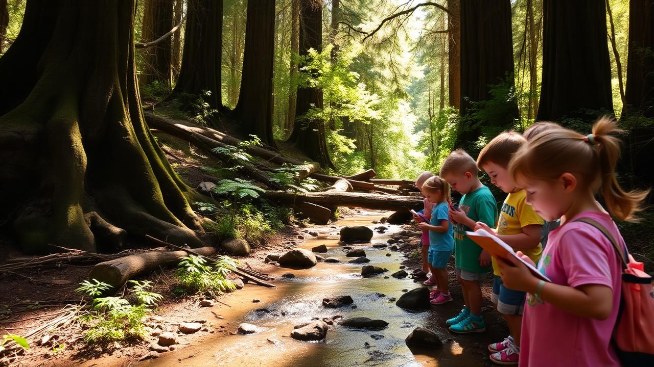 Students exploring West Union Creek